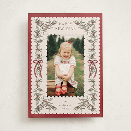 This is a crimson photo christmas cards with standard by Chris Griffith called holiday gifts printing on recycled smooth signature in standard