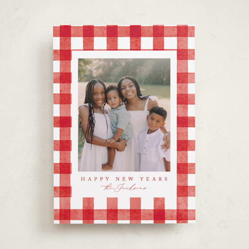 This is a santa suit photo christmas cards with standard by Brooke Chandler called merry gingham printing on recycled smooth signature in standard
