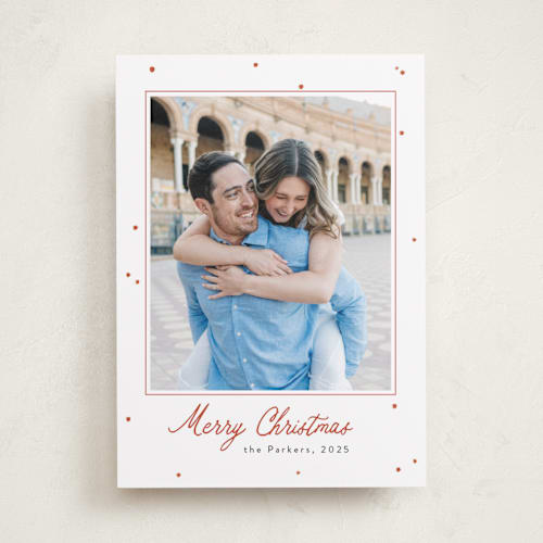 This is a cranberry photo christmas cards with standard by Lottie Aldarwish called frosted berries printing on recycled smooth signature in standard