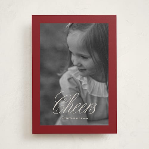This is a garnet photo christmas cards with standard by Karen Kaul called boldly merry printing on recycled smooth signature in standard