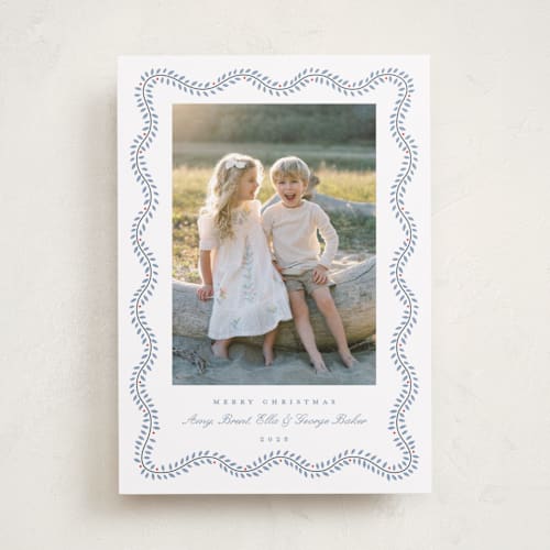 This is a french blue photo christmas cards with standard by Alston Foster called festive greens printing on recycled smooth signature in standard