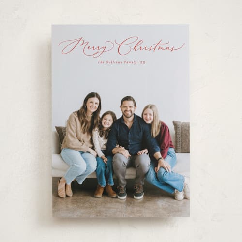 This is a poinsettia photo christmas cards with standard by Erica Krystek called charming script printing on recycled smooth signature in standard
