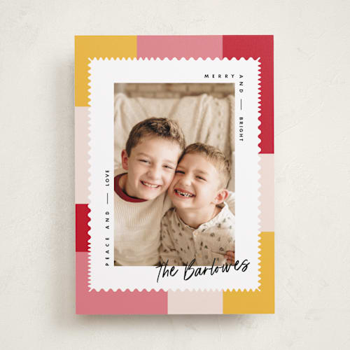 This is a gumdrop photo christmas cards with standard by Owl and Toad called modern quilt printing on recycled smooth signature in standard