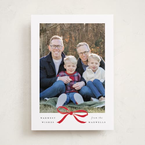 This is a crimson photo christmas cards with standard by Olivia Kanaley Inman called crimson bow printing on recycled smooth signature in standard