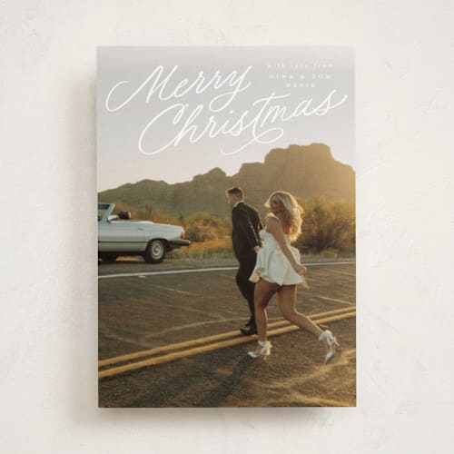 This is a snow photo christmas cards with standard by Everett Paper Goods called retro slant printing on recycled smooth signature in standard