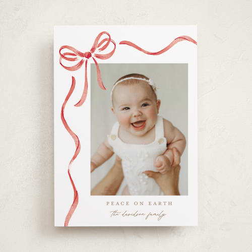 This is a santa photo christmas cards with standard by Jackie Crawford called watercolor bow printing on recycled smooth signature in standard