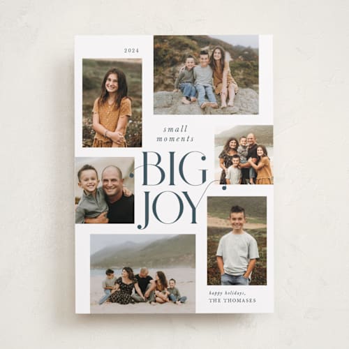 This is a blue spruce photo christmas cards with standard by Kate Ahn called small moments big joy printing on recycled smooth signature in standard