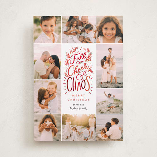 This is a fruit punch photo christmas cards with standard by Alethea and Ruth called cheer and chaos printing on recycled smooth signature in standard