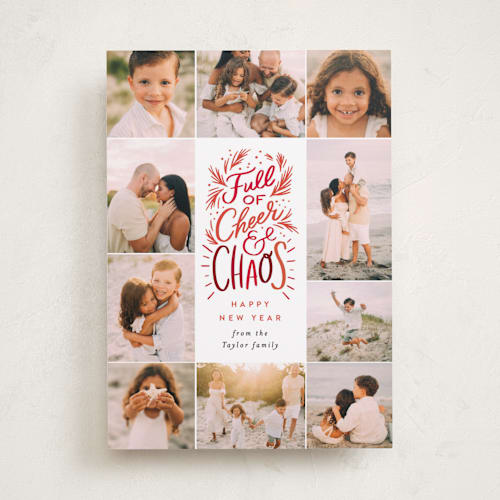 This is a fruit punch photo christmas cards with standard by Alethea and Ruth called cheer and chaos printing on recycled smooth signature in standard