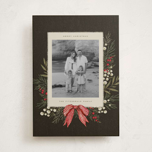 This is a holly berry photo christmas cards with standard by Wildfield Paper Co called vintage garland printing on recycled smooth signature in standard