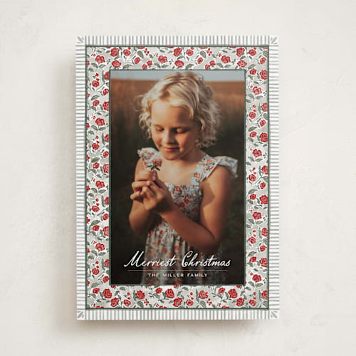 This is a wreath photo christmas cards with standard by Jenna Holcomb called a cottage christmas printing on recycled smooth signature in standard