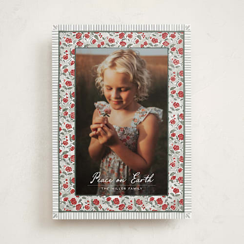 This is a wreath photo christmas cards with standard by Jenna Holcomb called a cottage christmas printing on recycled smooth signature in standard