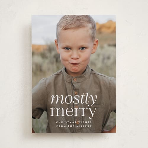 This is a vanilla photo christmas cards with standard by Ekko Studio called mostly merry printing on recycled smooth signature in standard