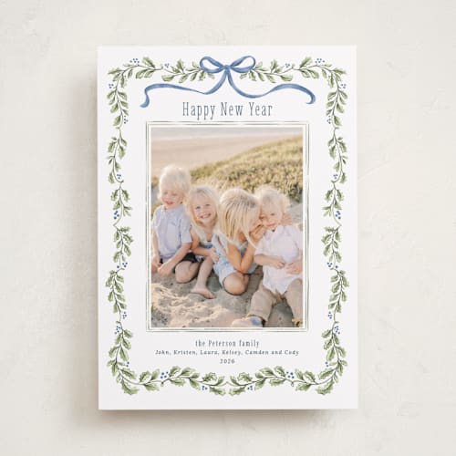 This is a frost photo christmas cards with standard by Paula Pecevich called holly garland and bow printing on recycled smooth signature in standard