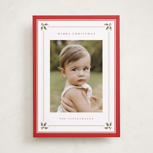 This is a holly photo christmas cards with standard by Wildfield Paper Co called holly berry border printing on recycled smooth signature in standard