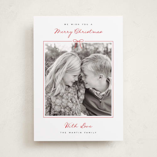 This is a berry photo christmas cards with standard by Kelly Schmidt called love bow printing on recycled smooth signature in standard