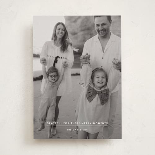This is a quartz photo christmas cards with standard by Sara Hicks Malone called grateful for these merry moments printing on recycled smooth signature in standard