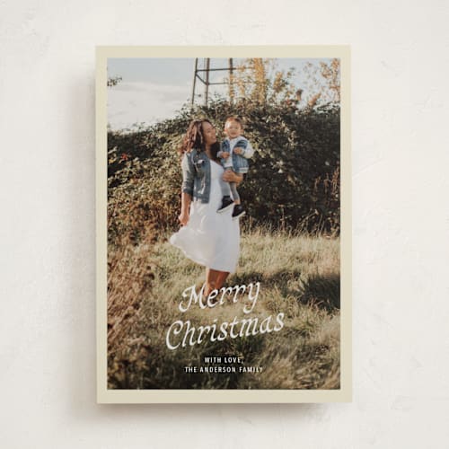 This is a vanilla cream photo christmas cards with standard by Cass Loh called cover printing on recycled smooth signature in standard