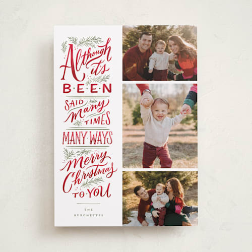 This is a holly berry photo christmas cards with standard by Wildfield Paper Co called merry christmas to you printing on recycled smooth signature in standard