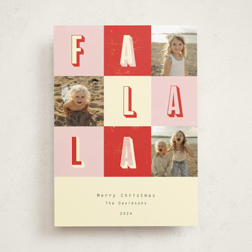 This is a candy cane photo christmas cards with standard by Peony Rose Design called fa la la christmas printing on recycled smooth signature in standard