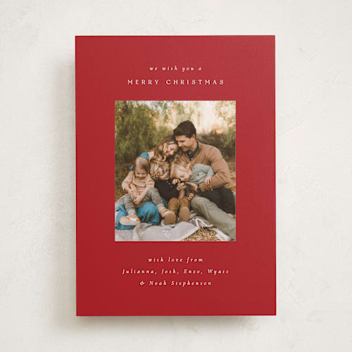 This is a cranberry photo christmas cards with standard by Emily Sabol Goss called timeless holiday printing on recycled smooth signature in standard