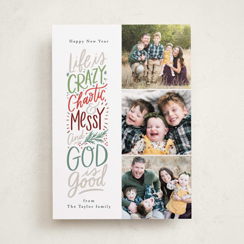 This is a stocking photo christmas cards with standard by Alethea and Ruth called and god is good printing on recycled smooth signature in standard