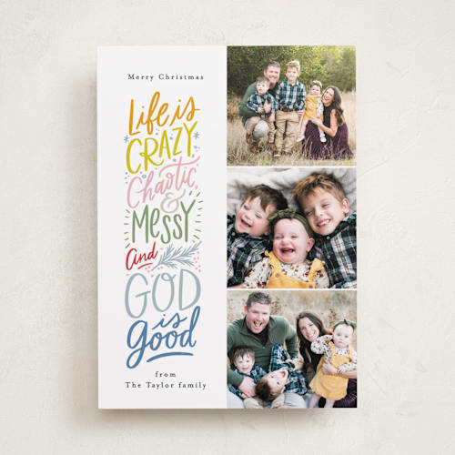 This is a gumdrops photo christmas cards with standard by Alethea and Ruth called and god is good printing on recycled smooth signature in standard