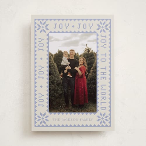 This is a periwinkle photo christmas cards with standard by Annie Chan called endless joy printing on recycled smooth signature in standard