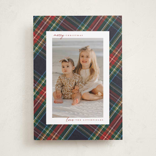 This is a flannel photo christmas cards with standard by Wildfield Paper Co called christmas tartan printing on recycled smooth signature in standard