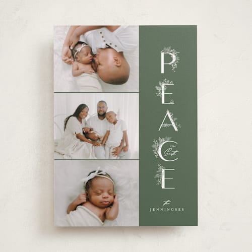 This is a fir photo christmas cards with standard by Itsy Belle Studio called peace foliage printing on recycled smooth signature in standard