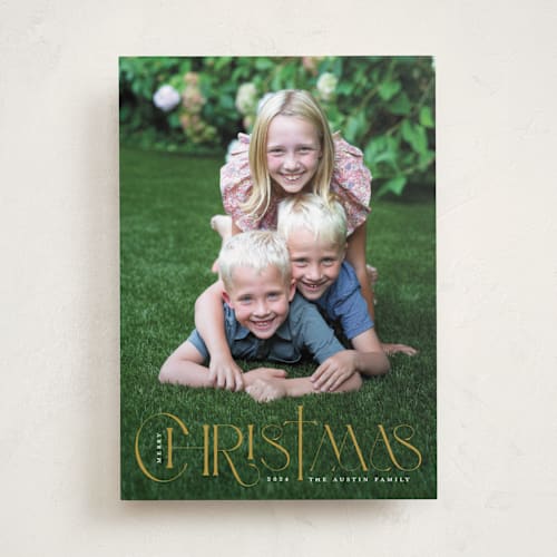 This is a golden photo christmas cards with standard by Sarah Brown called christ mas printing on recycled smooth signature in standard
