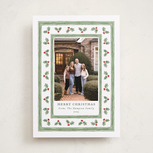 This is a snow photo christmas cards with standard by Lauren Jopling called holly berry frame printing on recycled smooth signature in standard