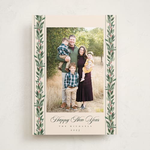 This is a eggnog photo christmas cards with standard by Rebecca Durflinger called evergreen garlands printing on recycled smooth signature in standard