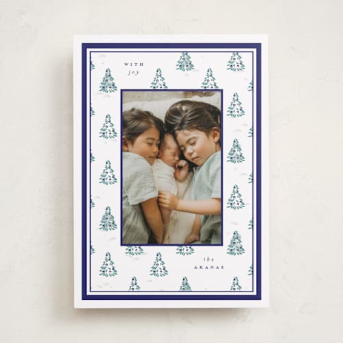This is a blue spruce photo christmas cards with standard by Corinne Malesic called little trees printing on recycled smooth signature in standard