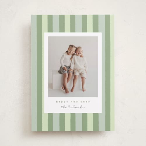 This is a sage photo christmas cards with standard by Sara Hicks Malone called christmas stripe printing on recycled smooth signature in standard