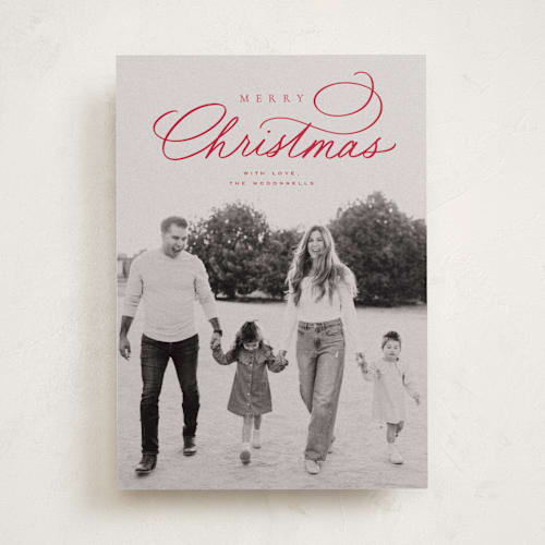 This is a candy cane photo christmas cards with standard by Everett Paper Goods called swirl script printing on recycled smooth signature in standard