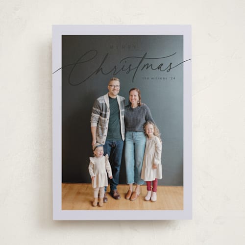 This is a periwinkle photo christmas cards with standard by Nicole Walsh called classic script printing on recycled smooth signature in standard