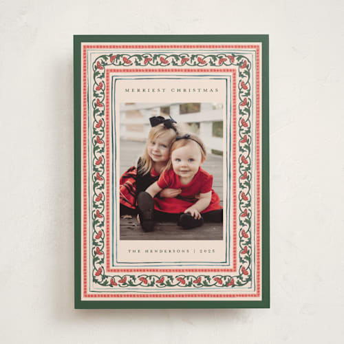 This is a caramel photo christmas cards with standard by Teju Reval called festive block print printing on recycled smooth signature in standard