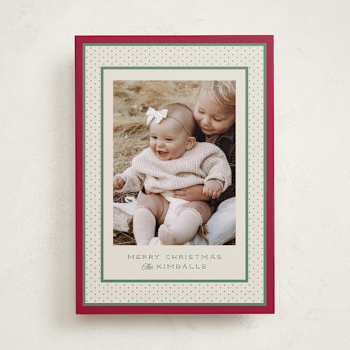 This is a stocking photo christmas cards with standard by Robert and Stella called polka dot frame printing on recycled smooth signature in standard