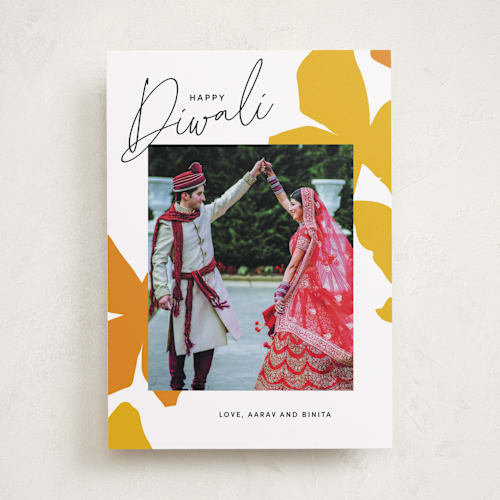 This is a marigold diwali cards with standard by Inkblot Design called modern light printing on recycled smooth signature in standard