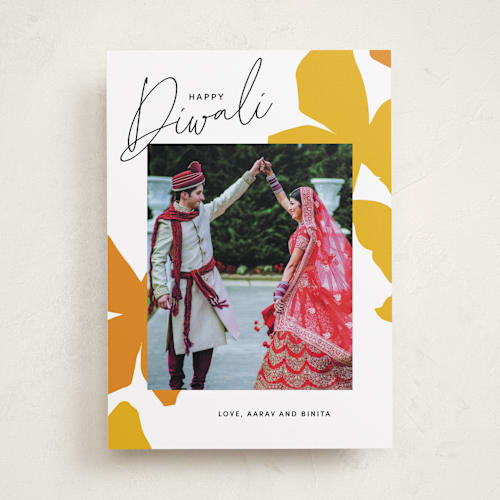 This is a marigold diwali cards with standard by Inkblot Design called modern light printing on recycled smooth signature in standard