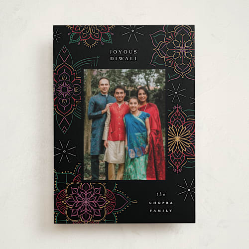 This is a garden diwali cards with standard by Grae called joyous lights printing on recycled smooth signature in standard