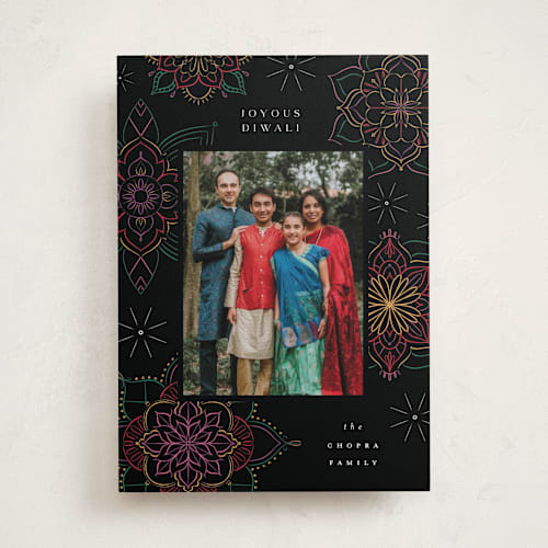 This is a garden diwali cards with standard by Grae called joyous lights printing on recycled smooth signature in standard