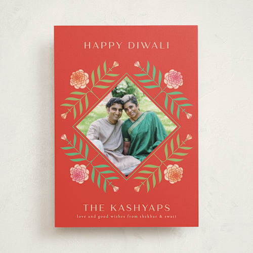 This is a vivid diwali cards with standard by letterfix called floral frame printing on recycled smooth signature in standard
