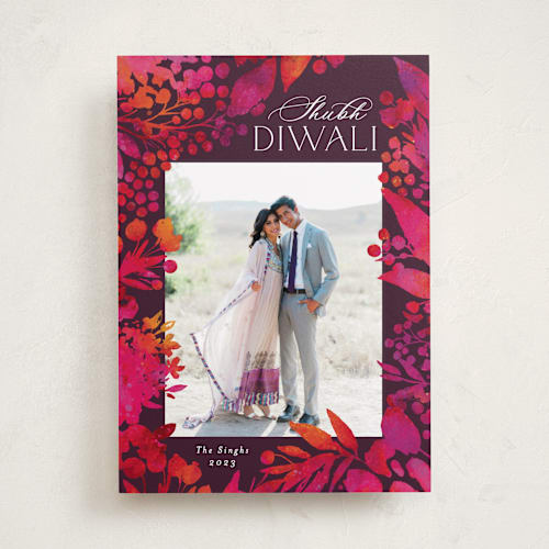 This is a sangria diwali cards with standard by Jessica Corliss called watercolor diwali printing on recycled smooth signature in standard