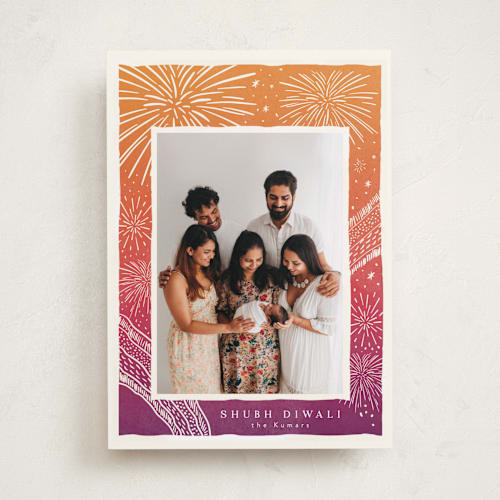 This is a sunset diwali cards with standard by Tamara Hilje called fireworks printing on recycled smooth signature in standard
