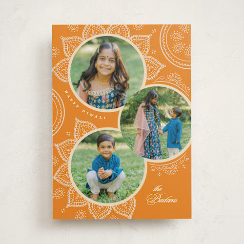 This is a mango diwali cards with standard by Creo Study called ornamental rangoli printing on recycled smooth signature in standard