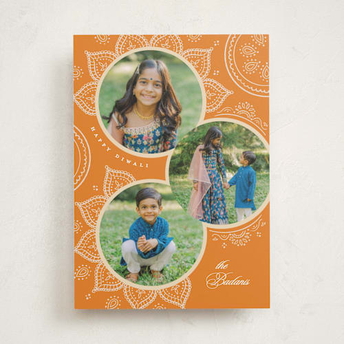 This is a mango diwali cards with standard by Creo Study called ornamental rangoli printing on recycled smooth signature in standard