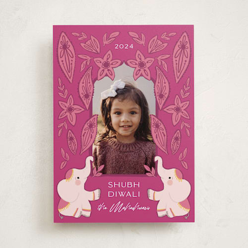 This is a magenta diwali cards with standard by Hudson meet Rose called shubh diwali printing on recycled smooth signature in standard