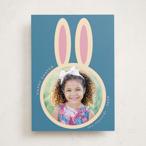 This is a cerulean easter photo cards with standard by Morgan Kendall called rabbit printing on recycled smooth signature in standard